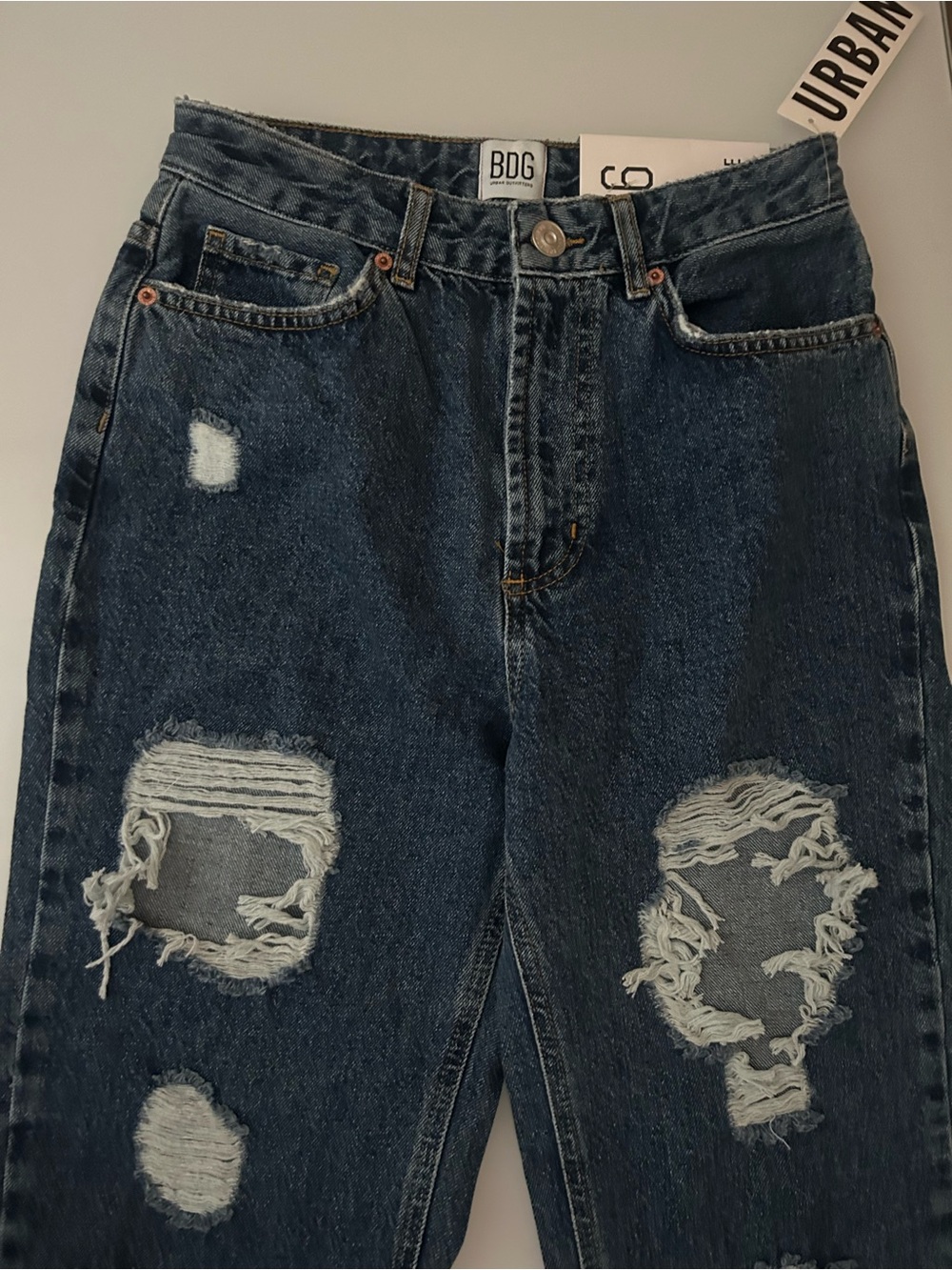 BDG Women's Dark Indigo Distressed Boyfriend Jeans